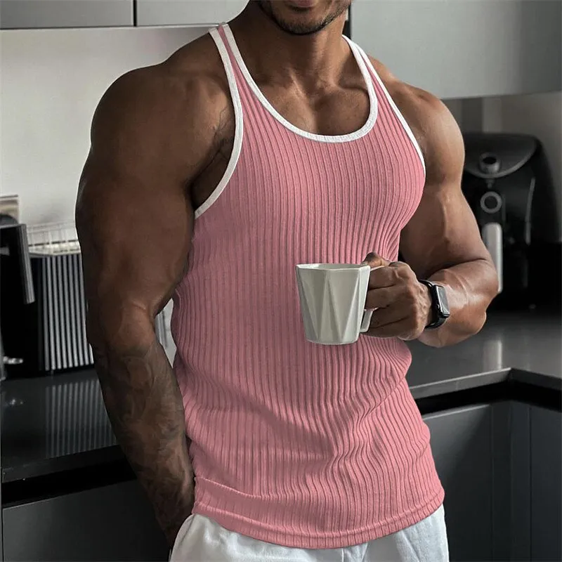 Men's Striped Contrast Knit Crew Neck Tank Top MTA1100G8X sold by Manly product image thumbnail 4