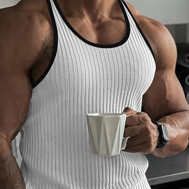 Men's Striped Contrast Knit Crew Neck Tank Top MTA1100G8X sold by Manly product image thumbnail 5