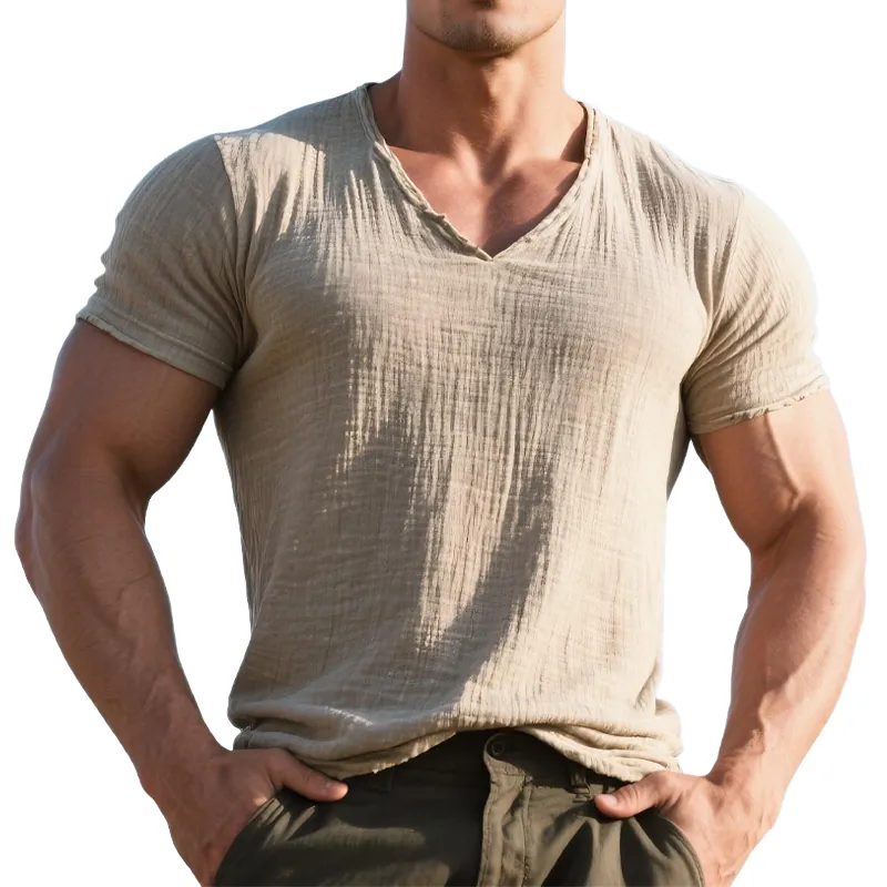 Men's Cotton Solid Color V-Neck Short Sleeve T-Shirt MTA1402G5X sold by Manly