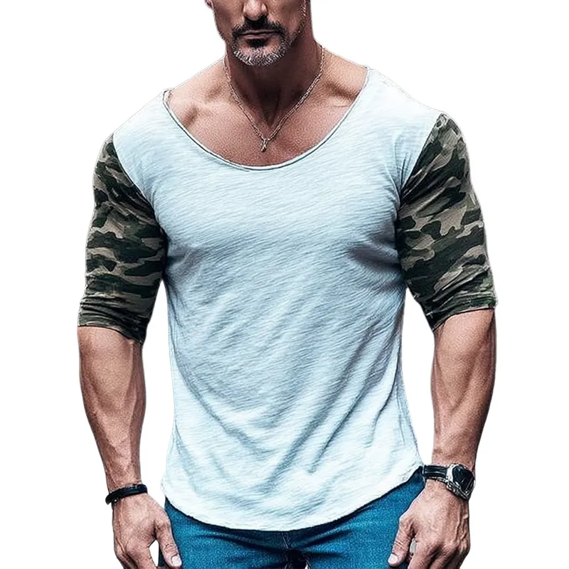 Men's Casual Contrast Camouflage Round Neck Long Sleeve T-shirt MTA1411G9X sold by Manly