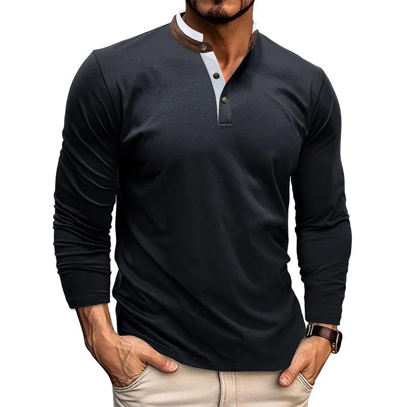 Men's Casual Stand Collar Long Sleeve Henley T-Shirt 76017849M sold by Manly product image thumbnail 3
