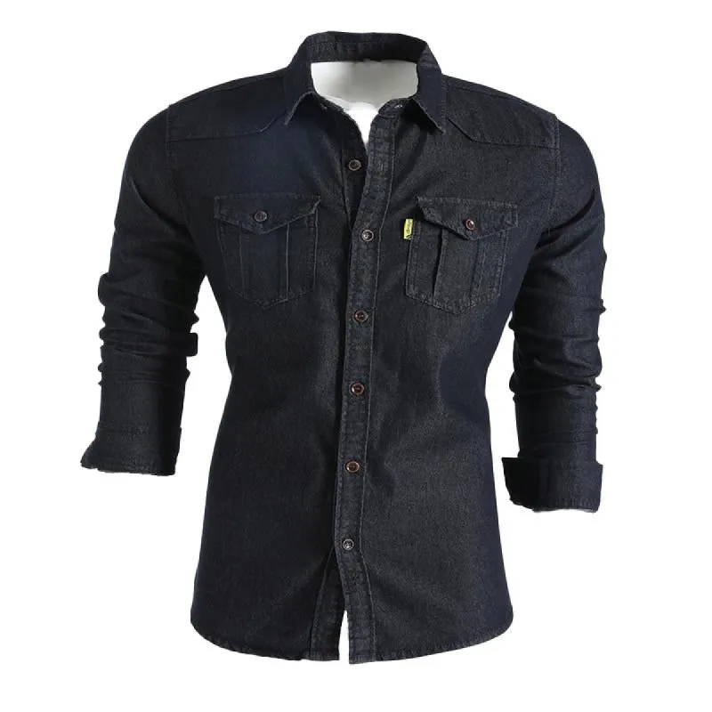 Men's Denim Solid Color Men's Long Sleeve Shirt 61398277X sold by Manly