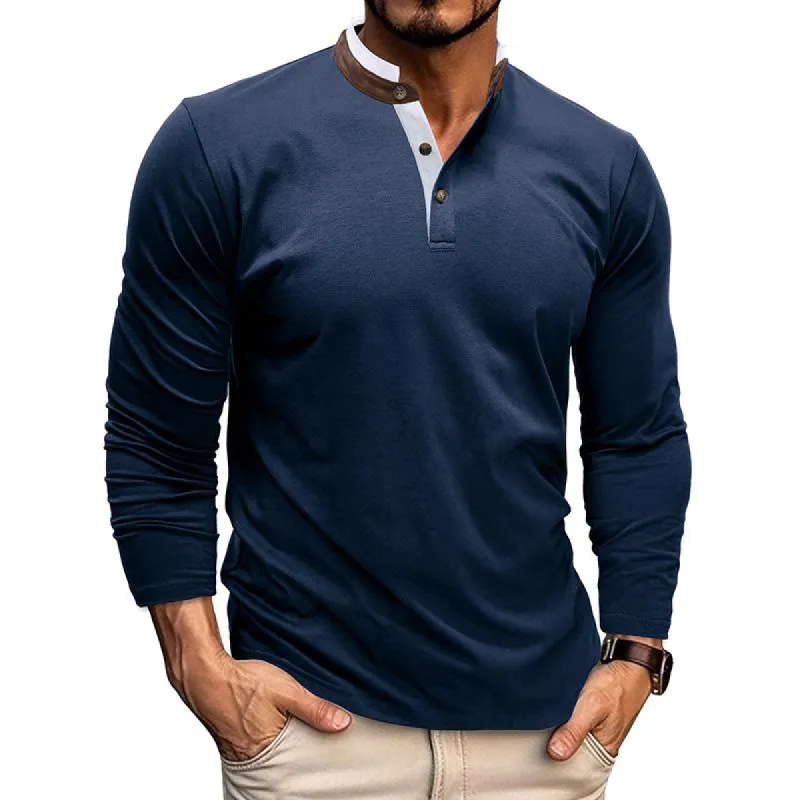 Men's Casual Stand Collar Long Sleeve Henley T-Shirt 76017849M sold by Manly