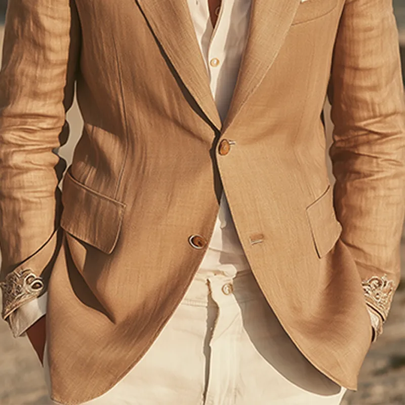 Men's Classic Retro Cuff Embroidery Cotton And Linen Slim Fit Single Breasted Blazer MTA1636G7K sold by Manly product image thumbnail 5