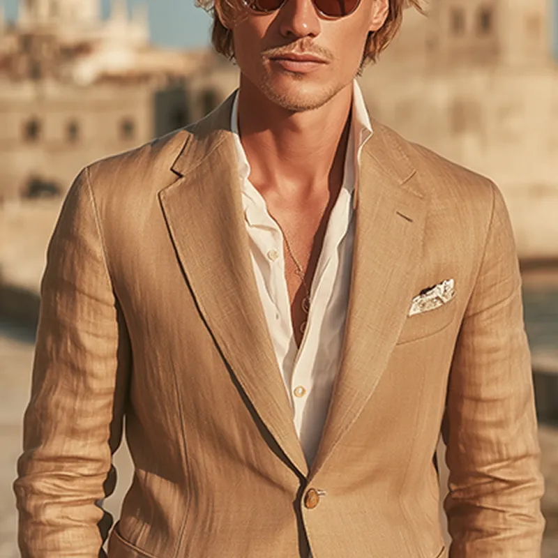 Men's Classic Retro Cuff Embroidery Cotton And Linen Slim Fit Single Breasted Blazer MTA1636G7K sold by Manly product image thumbnail 4