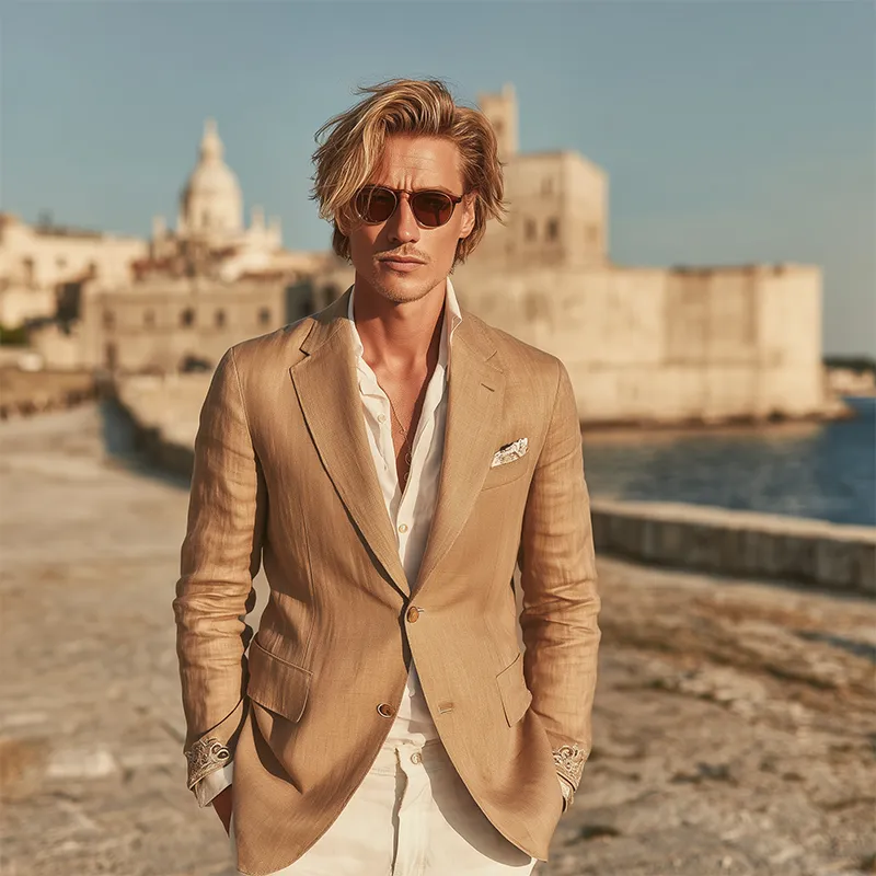 Men's Classic Retro Cuff Embroidery Cotton And Linen Slim Fit Single Breasted Blazer MTA1636G7K sold by Manly product image thumbnail 3