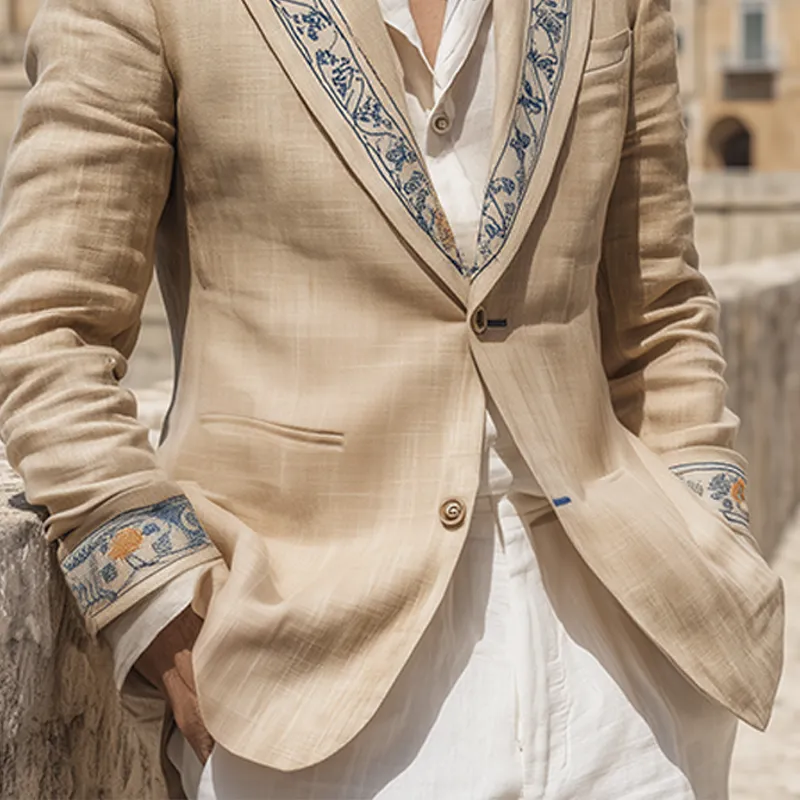 Men's Classic Vintage Collar And Cuff Embroidery Cotton And Linen Single-breasted Blazer MTA1618G4K sold by Manly product image thumbnail 5