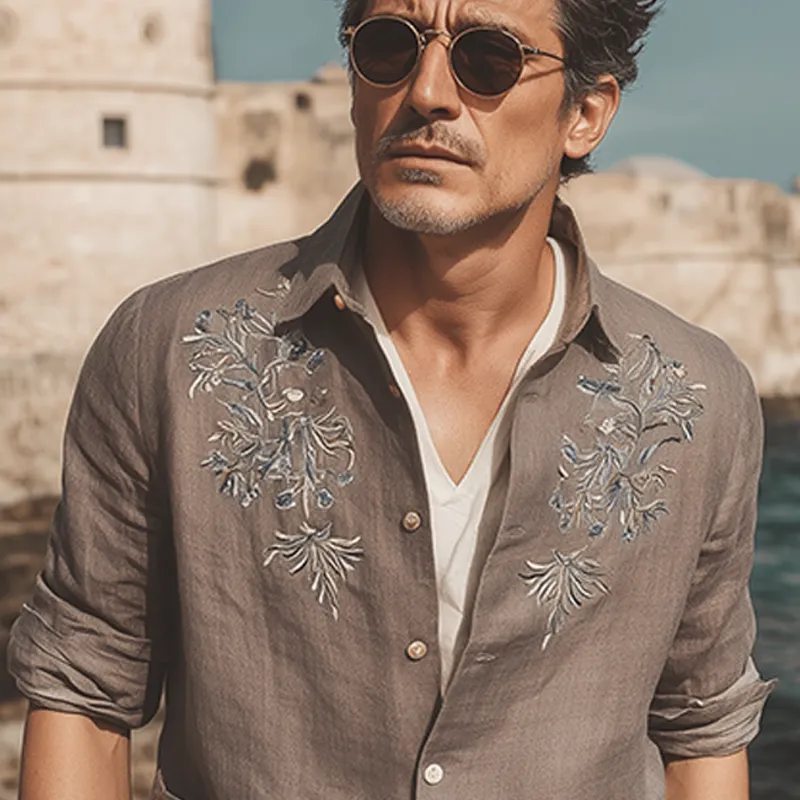 Men's Classic Retro Exquisite Chest Embroidery Cotton And Linen Lapel Patch Pocket Thin Jacket MTA1605G4K sold by Manly product image thumbnail 4