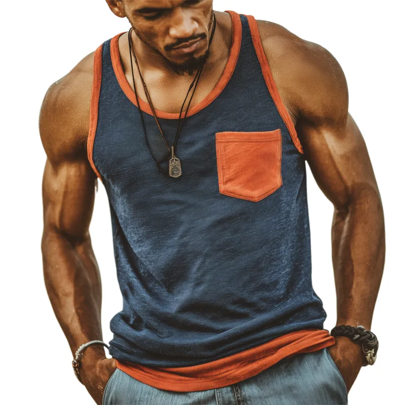Men's Summer Round Neck Colorblock Knitted Tank Top MTA1689G6U sold by Manly