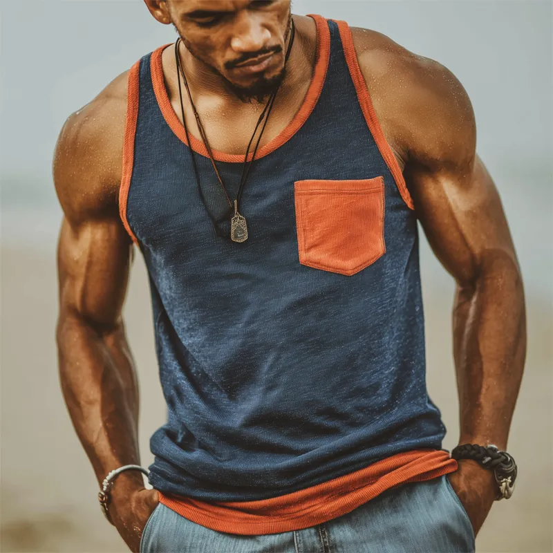 Men's Summer Round Neck Colorblock Knitted Tank Top MTA1689G6U sold by Manly product image thumbnail 2