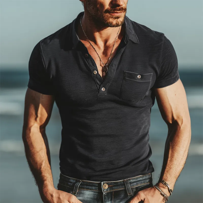 Men's Business Knitted Slim Fit Polo Neck Short Sleeve T-Shirt MTA1695G8U sold by Manly product image thumbnail 4