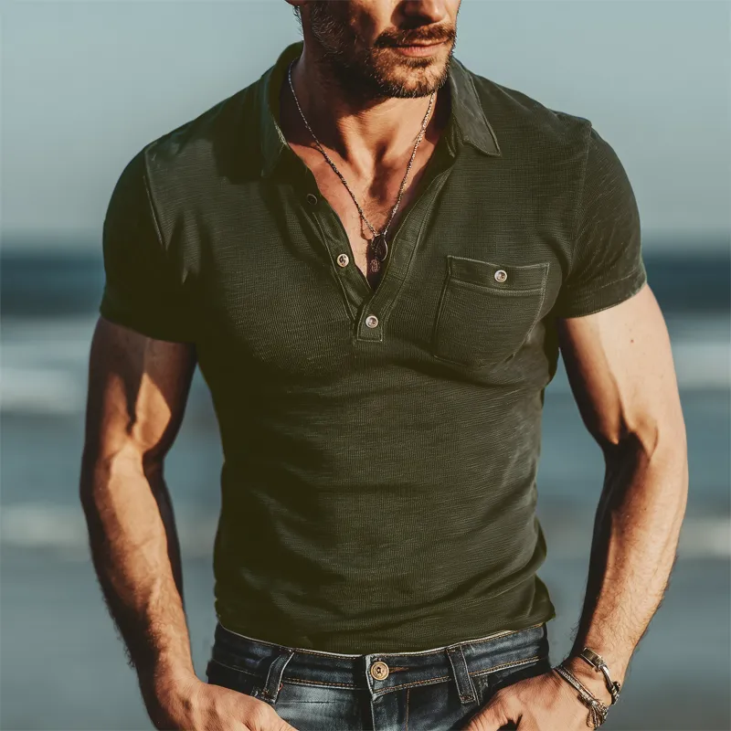 Men's Business Knitted Slim Fit Polo Neck Short Sleeve T-Shirt MTA1695G8U sold by Manly product image thumbnail 3