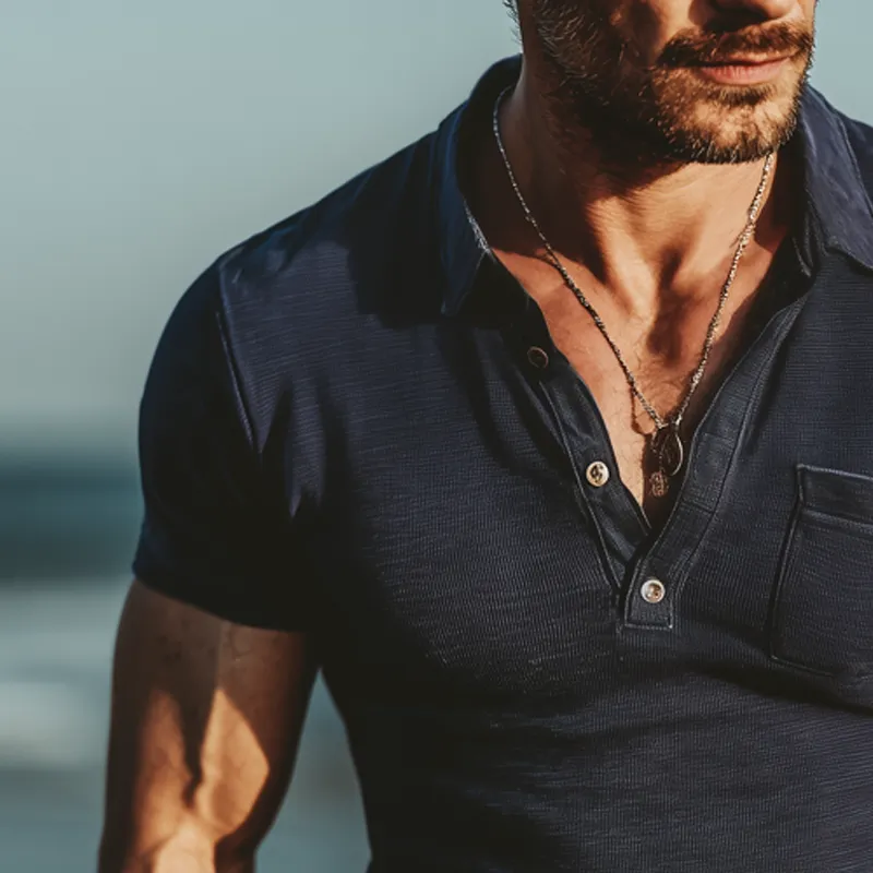 Men's Business Knitted Slim Fit Polo Neck Short Sleeve T-Shirt MTA1695G8U sold by Manly product image thumbnail 5