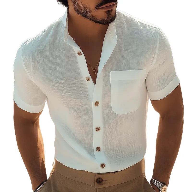 Men's Business Stand Collar Basic Texture Short Sleeve Shirt MTA1435G8U sold by Manly