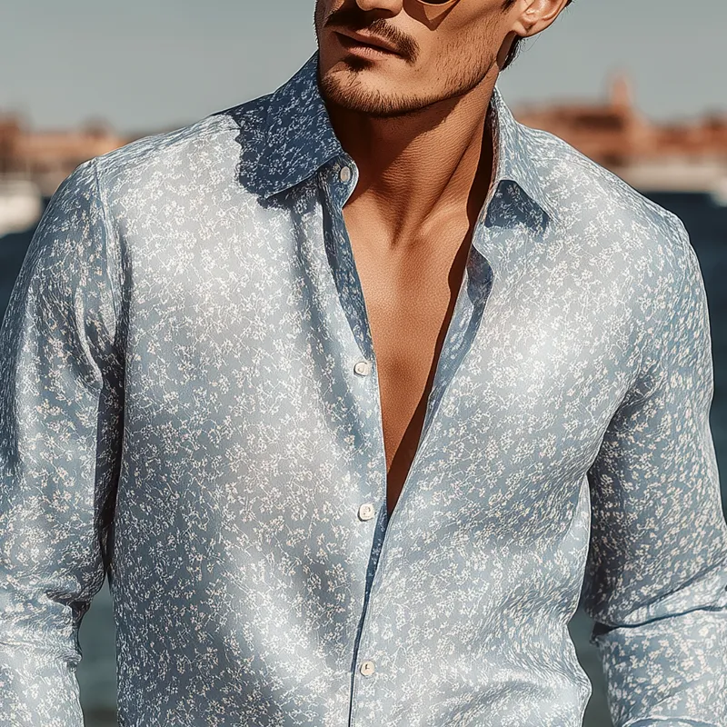 Men's Floral Print Satin Lapel Long Sleeve Shirt MTA1642G2Z sold by Manly product image thumbnail 3