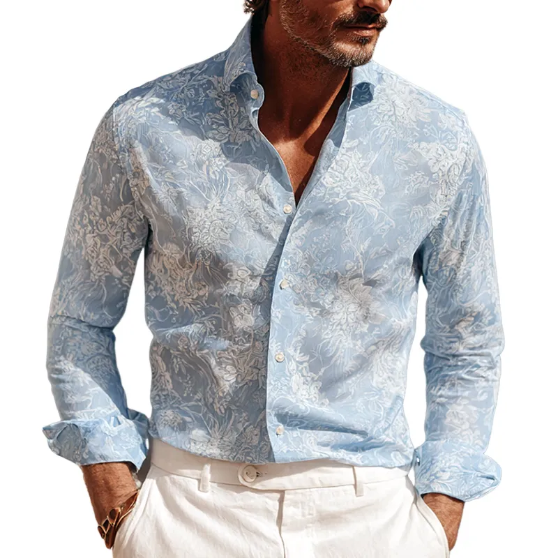 Men's Floral Print Lapel Long Sleeve Shirt MTA1667G6Z sold by Manly