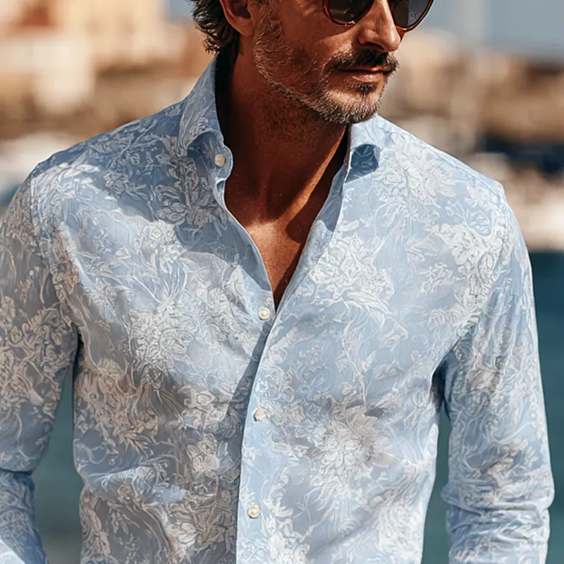 Men's Floral Print Lapel Long Sleeve Shirt MTA1667G6Z sold by Manly product image thumbnail 3