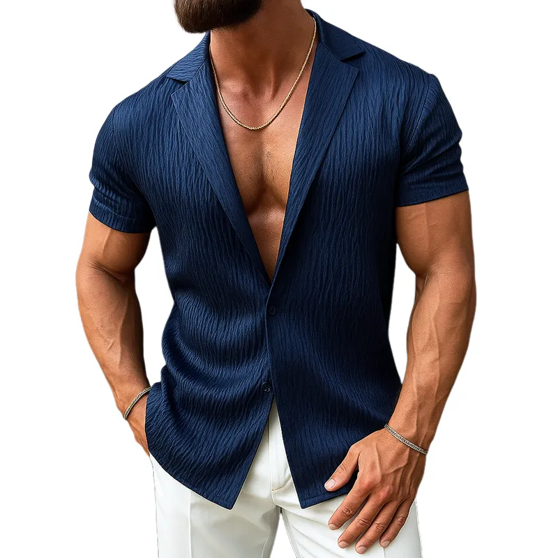 Men's Crinkled Satin Lapel Short Sleeve Shirt MTA1639G5Z sold by Manly