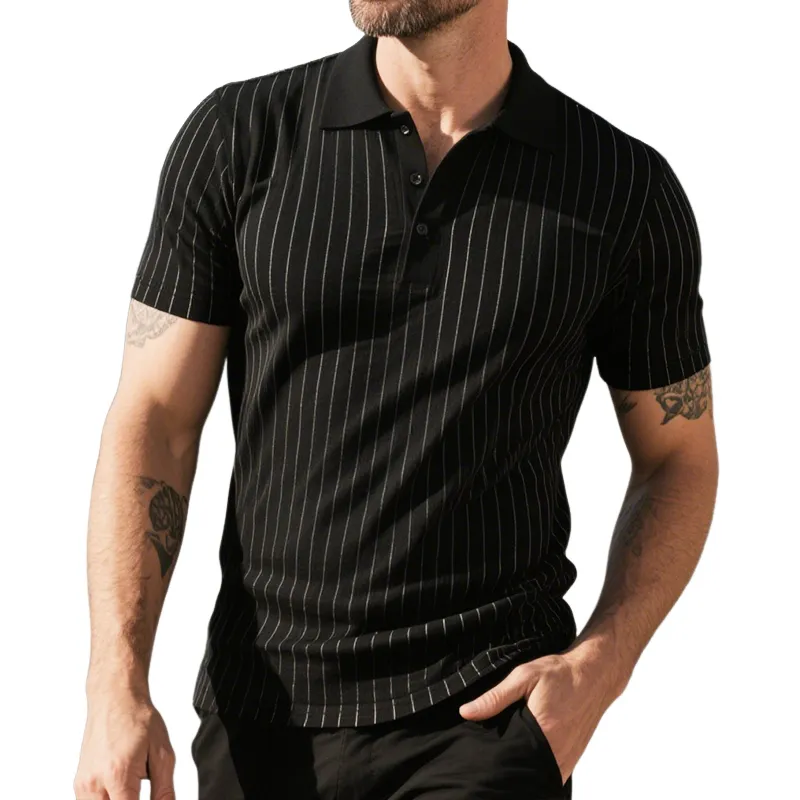Men's Retro Casual Striped Lapel Short Sleeve Polo Shirt MTA1660G5TO sold by Manly