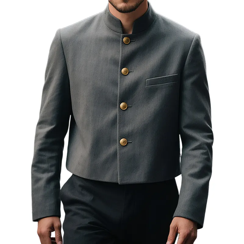 Men's Retro Casual Stand Collar Cropped Single Breasted Blazer MTA0750G8TO sold by Manly