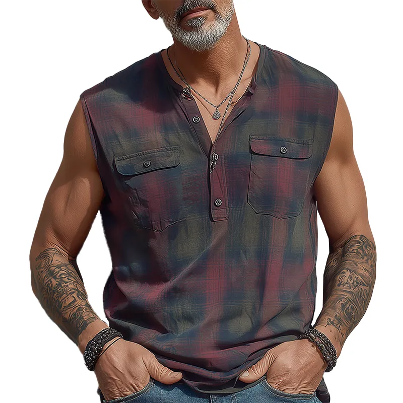 Men's Summer Fashion Contrast Print Cotton Blend Sleeveless Shirt MTA1699G4P sold by Manly
