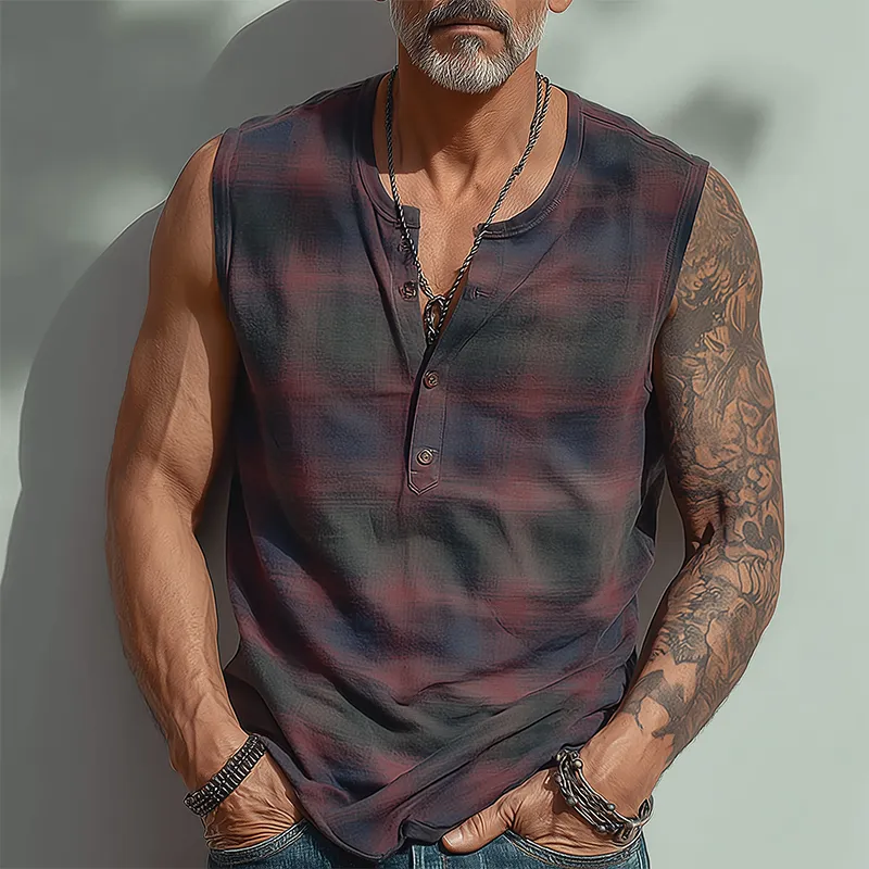 Men's Summer Fashion Contrast Print Cotton Blend Sleeveless Henley Shirt MTA1647G4P sold by Manly product image thumbnail 2