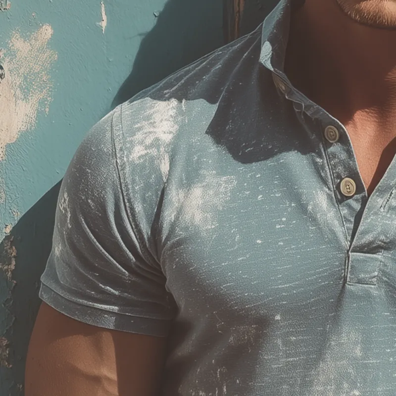 Men's Summer Distressed Printed Cotton Blended Short Sleeve Polo Shirt MTA1628G6P sold by Manly product image thumbnail 3