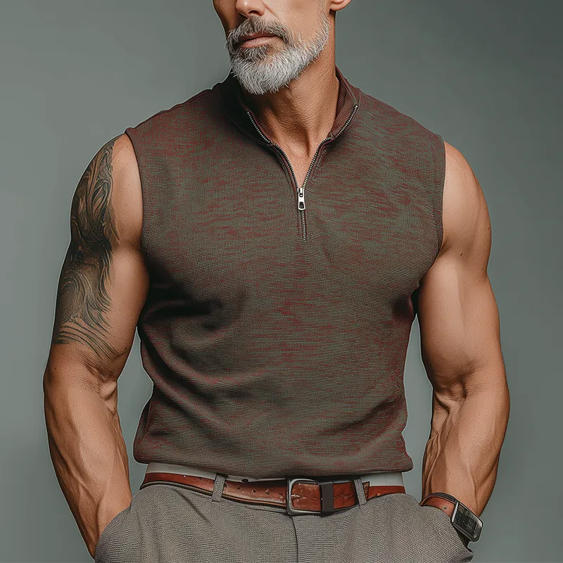 Men's Summer Printed Cotton Blend Sleeveless Zipper Collar Tank Top MTA1651G9P sold by Manly product image thumbnail 2