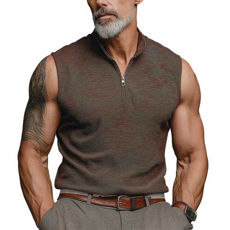 Men's Summer Printed Cotton Blend Sleeveless Zipper Collar Tank Top MTA1651G9P sold by Manly