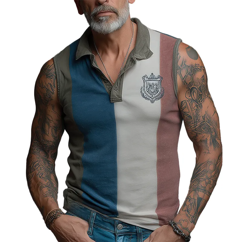 Men's Summer Contrast Print Cotton Blend Sleeveless Tank Top MTA1653G0P sold by Manly