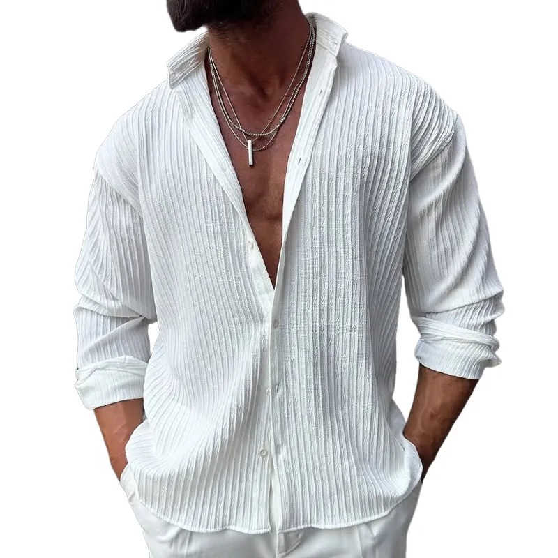 Men's Solid Striped Textured Lapel Long Sleeve Shirt MTA1512G6Z sold by Manly