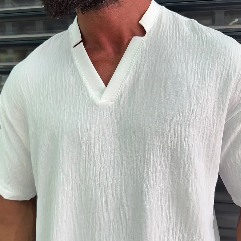 Men's Solid Textured V Neck Short Sleeve T-shirt MTA1549G3Z sold by Manly product image thumbnail 3