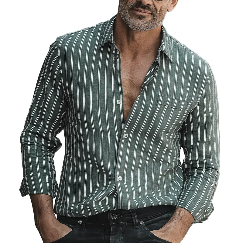 Men's Summer Striped Print Cotton Blend Long Sleeve Shirt MTA1594G8P sold by Manly