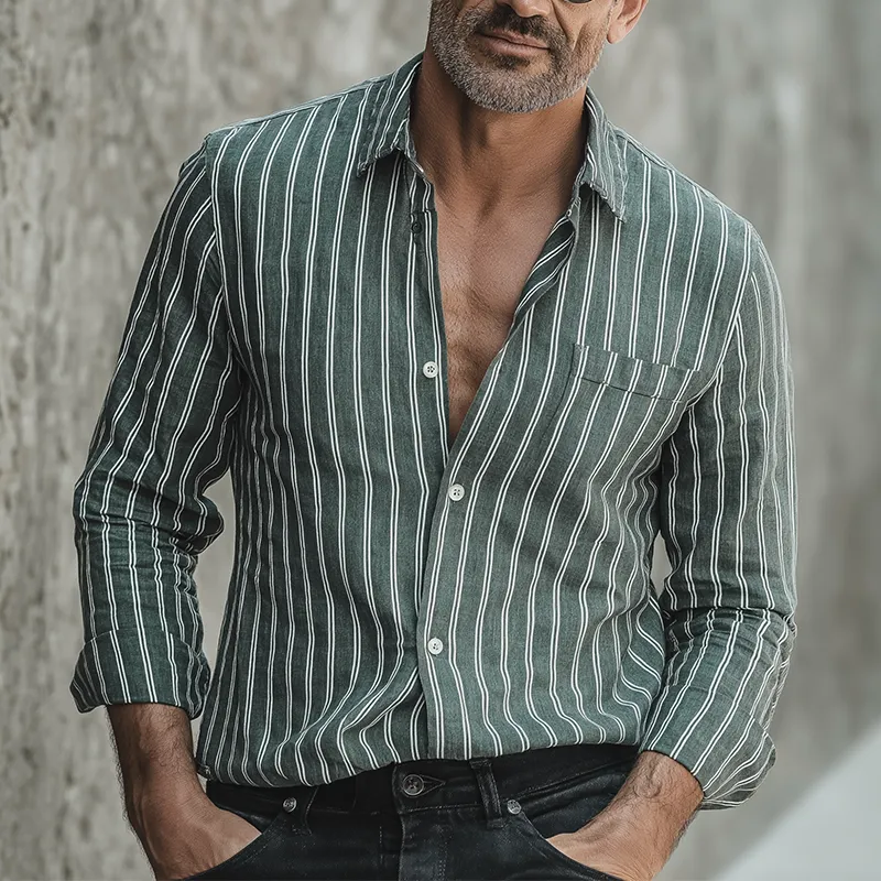 Men's Summer Striped Print Cotton Blend Long Sleeve Shirt MTA1594G8P sold by Manly product image thumbnail 2