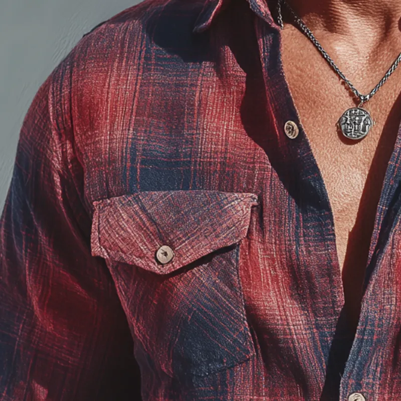 Men's Summer Check Print Linen Blend Long Sleeve Shirt MTA1561G7P sold by Manly product image thumbnail 3