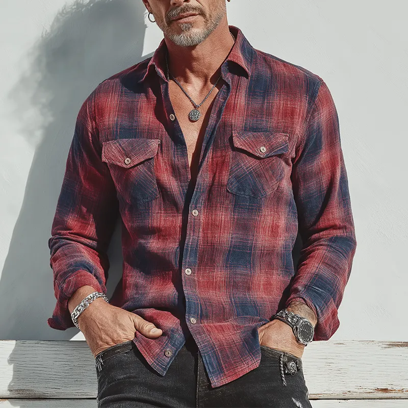 Men's Summer Check Print Linen Blend Long Sleeve Shirt MTA1561G7P sold by Manly product image thumbnail 2