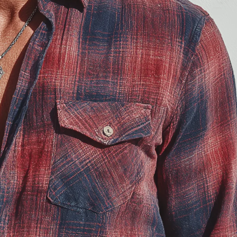 Men's Summer Check Print Linen Blend Long Sleeve Shirt MTA1561G7P sold by Manly product image thumbnail 4