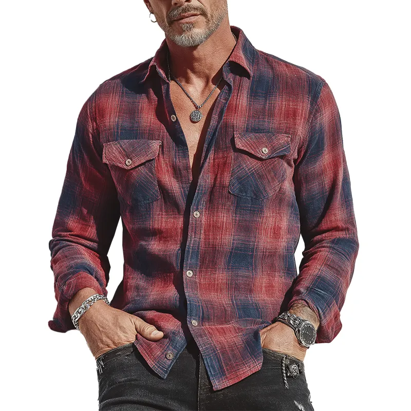 Men's Summer Check Print Linen Blend Long Sleeve Shirt MTA1561G7P sold by Manly