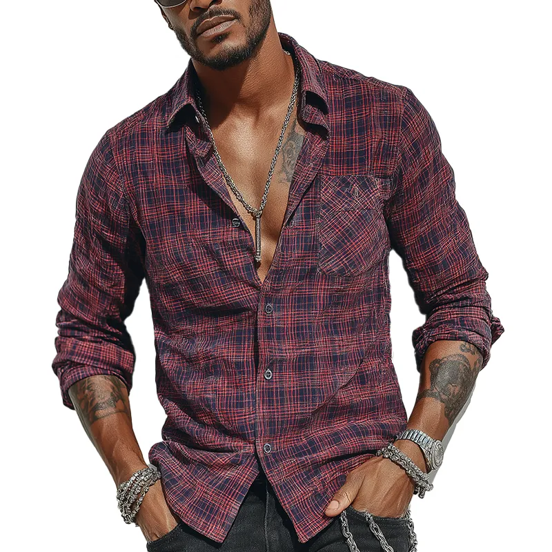 Men's Summer Check Print Cotton Blend Long Sleeve Shirt MTA1572G3P sold by Manly