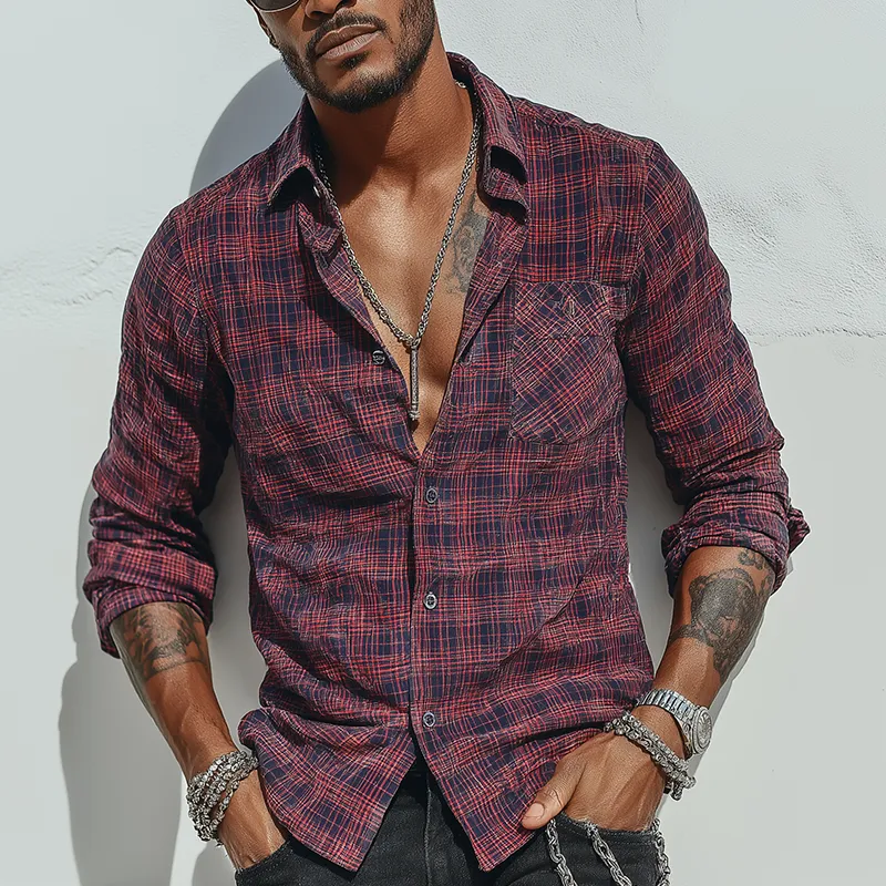 Men's Summer Check Print Cotton Blend Long Sleeve Shirt MTA1572G3P sold by Manly product image thumbnail 2