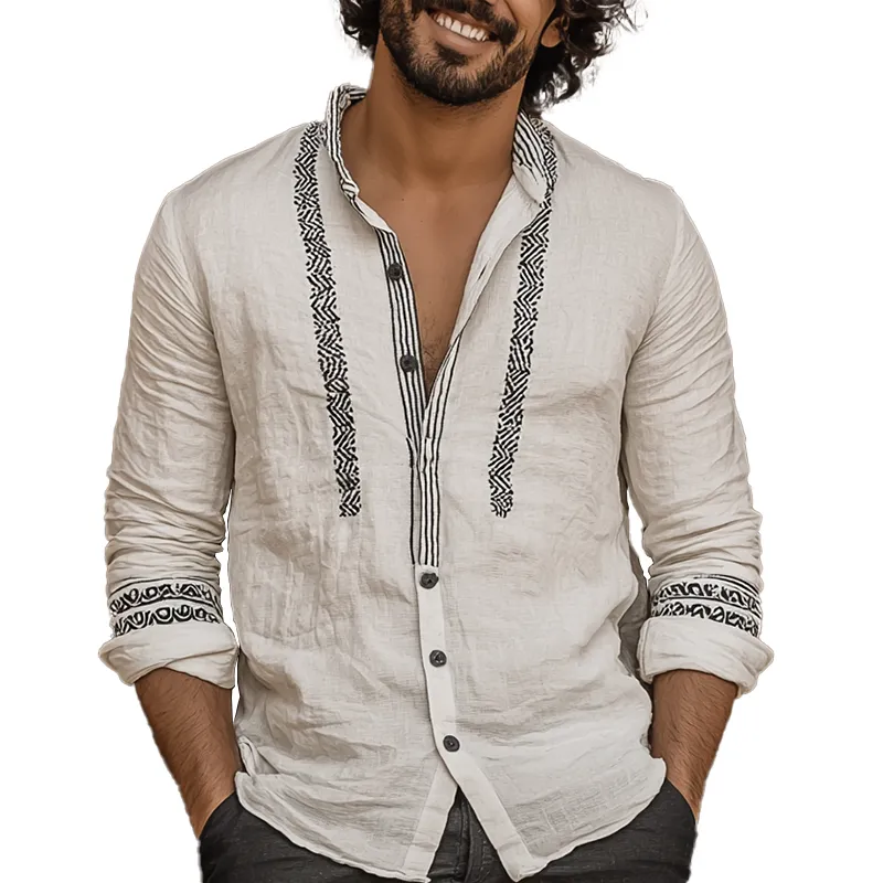Men's Summer Printed Cotton Blend Long Sleeve Shirt MTA1564G8P sold by Manly