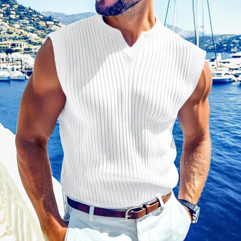 Men's Casual Breathable Solid Color V-neck Slim Fit Knitted Pullover Vest MTA3014F4M sold by Manly product image thumbnail 3