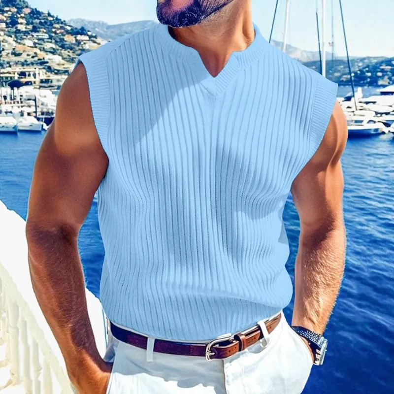 Men's Casual Breathable Solid Color V-neck Slim Fit Knitted Pullover Vest MTA3014F4M sold by Manly product image thumbnail 2