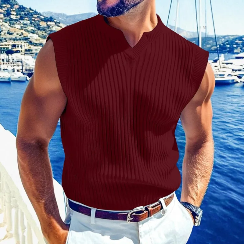 Men's Casual Breathable Solid Color V-neck Slim Fit Knitted Pullover Vest MTA3014F4M sold by Manly product image thumbnail 4