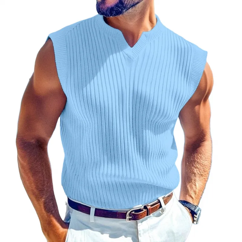 Men's Casual Breathable Solid Color V-neck Slim Fit Knitted Pullover Vest MTA3014F4M sold by Manly