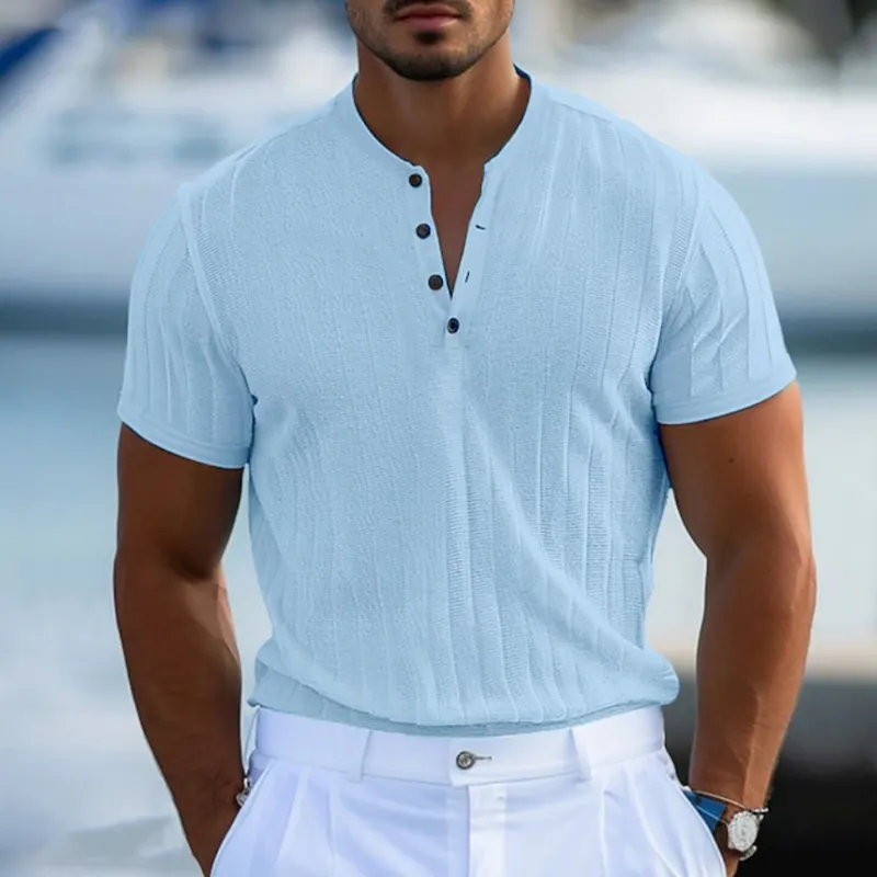 Men's Casual Breathable Solid Color Cotton Blend Henley Collar Slim Fit Short Sleeve T-Shirt MTA3052F3M sold by Manly product image thumbnail 2