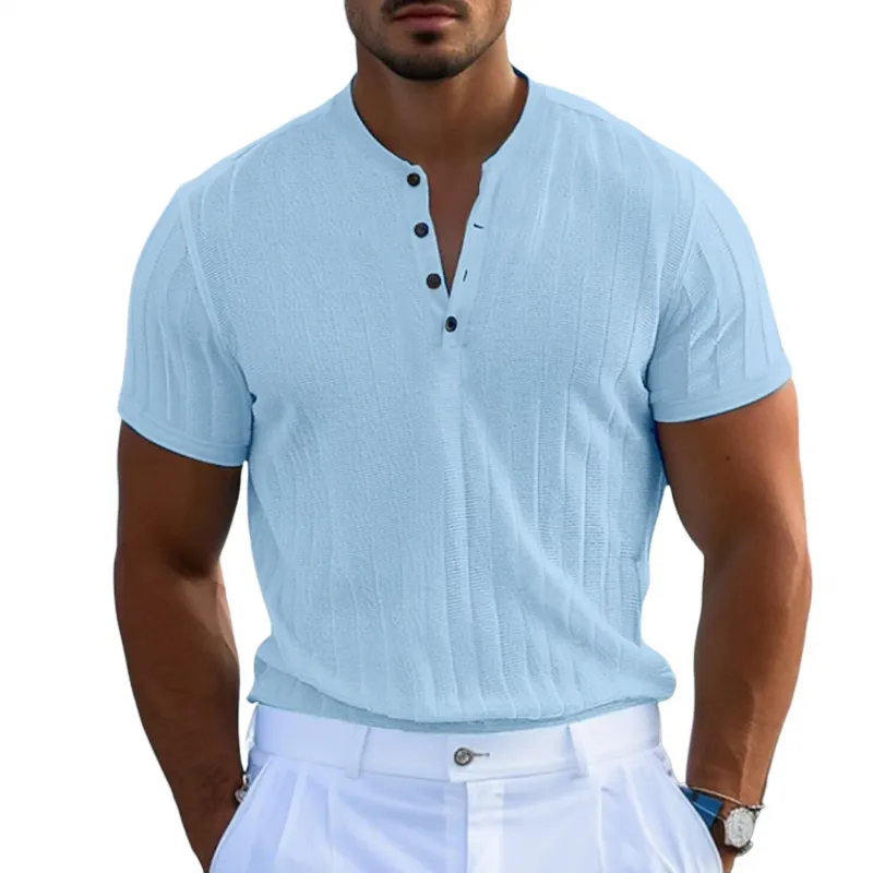 Men's Casual Breathable Solid Color Cotton Blend Henley Collar Slim Fit Short Sleeve T-Shirt MTA3052F3M sold by Manly