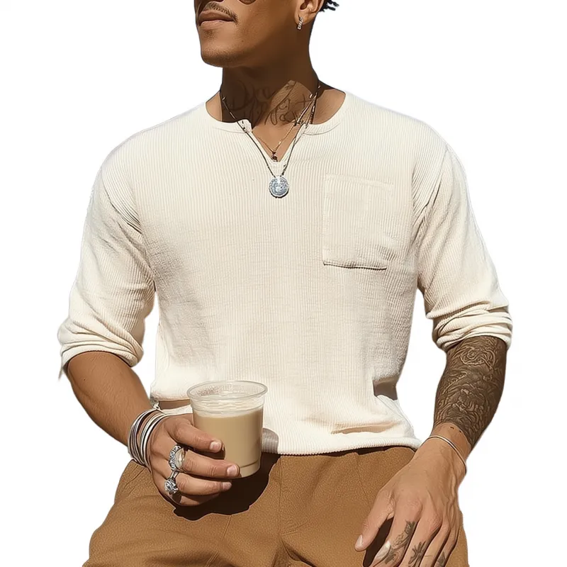 Men's Casual Cotton Blend Solid Color Ribbed V-Neck Slim Fit Long Sleeve T-Shirt MTA1525G5M sold by Manly