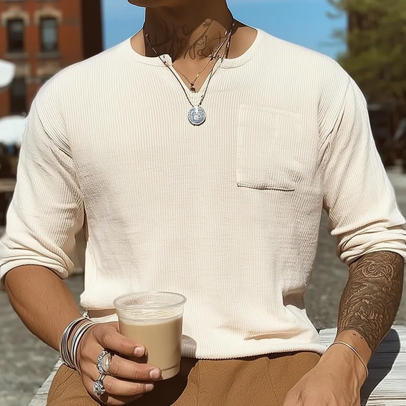 Men's Casual Cotton Blend Solid Color Ribbed V-Neck Slim Fit Long Sleeve T-Shirt MTA1525G5M sold by Manly product image thumbnail 3