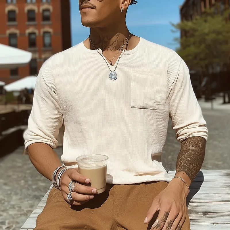 Men's Casual Cotton Blend Solid Color Ribbed V-Neck Slim Fit Long Sleeve T-Shirt MTA1525G5M sold by Manly product image thumbnail 2